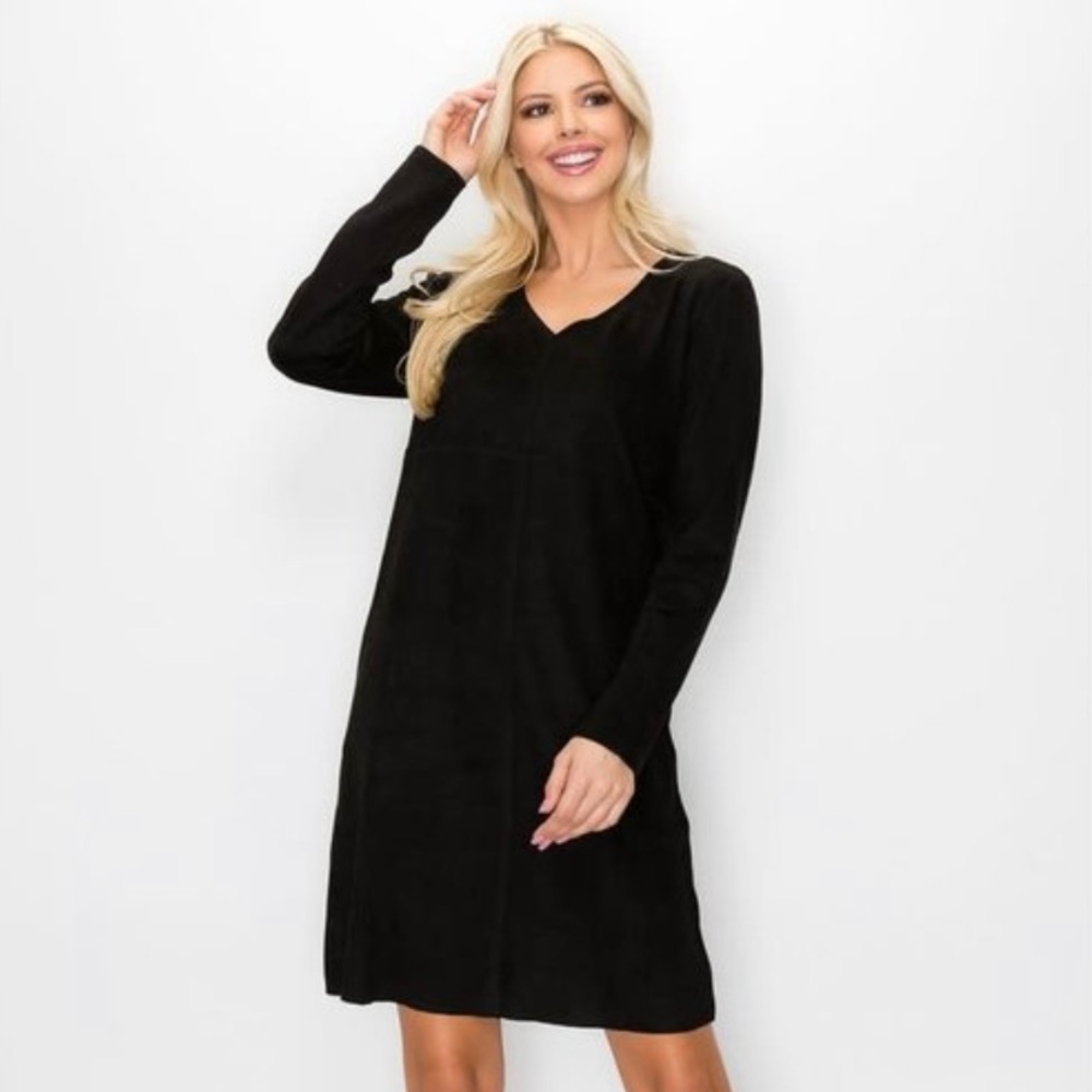 Joh Apparel V-Neck Faux Suede Dress